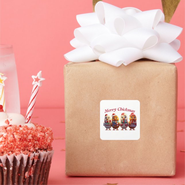 Pegatina Cuadrada Navidades de pollo de Feliz Navidad (Fiesta)