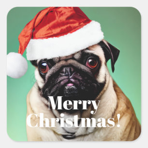 Pegatina Cuadrada Navidades de pug Dog