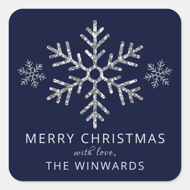 Pegatina Cuadrada Navidades de Purpurina azul y plata de vacaciones  (Anverso)
