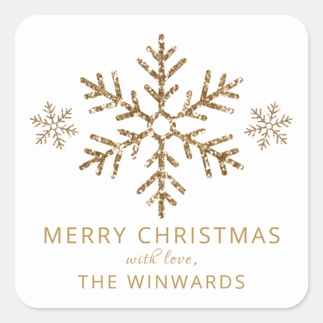 Pegatina Cuadrada Navidades de Purpurina de oro y blanco de vacacion (Anverso)
