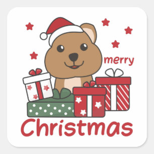 Pegatina Cuadrada Navidades de Quokka entregan animales de invierno 