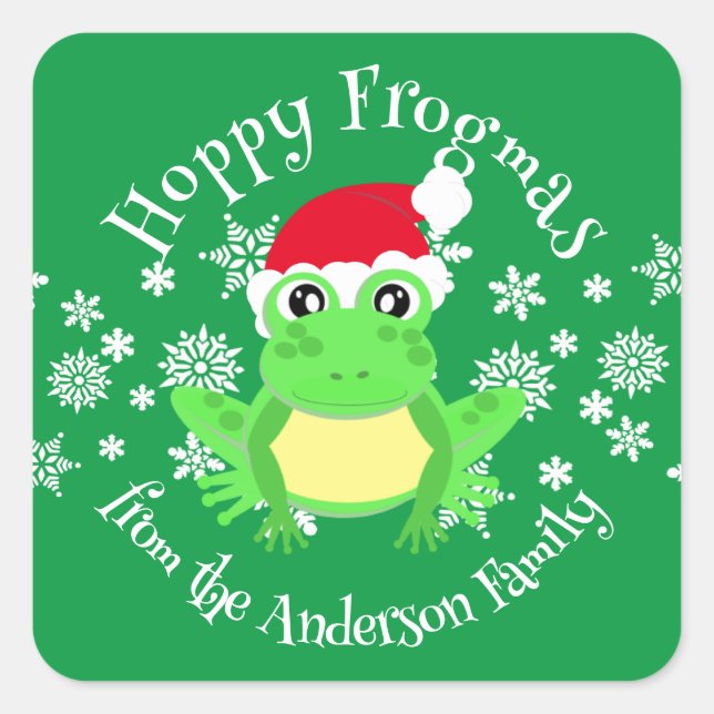 Pegatina Cuadrada Navidades de rana verde lindo Novela Personalizado (Anverso)