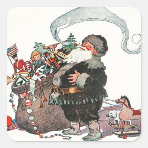 Pegatina Cuadrada Navidades de regalos del Viejo Elf Santa Claus