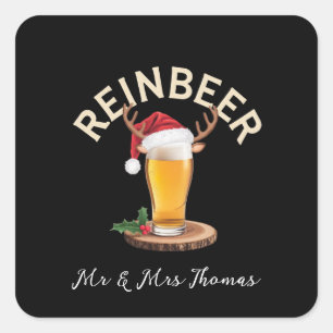 Pegatina Cuadrada Navidades de Reinbeer Sweater Gracioso regalo de c