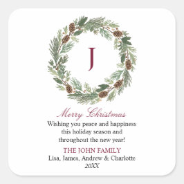 Pegatina Cuadrada Navidades de Rustic Pine Wreath