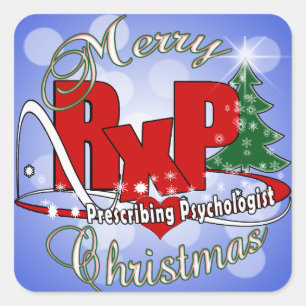 Pegatina Cuadrada Navidades de RxP prescribiendo a psicólogo.