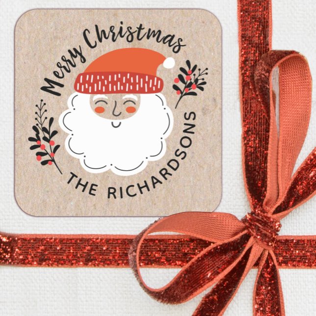Pegatina Cuadrada Navidades de Santa Claus personalizados (A cute kraft Santa Claus Christmas sticker. Cute for decorating your holiday gifts.)