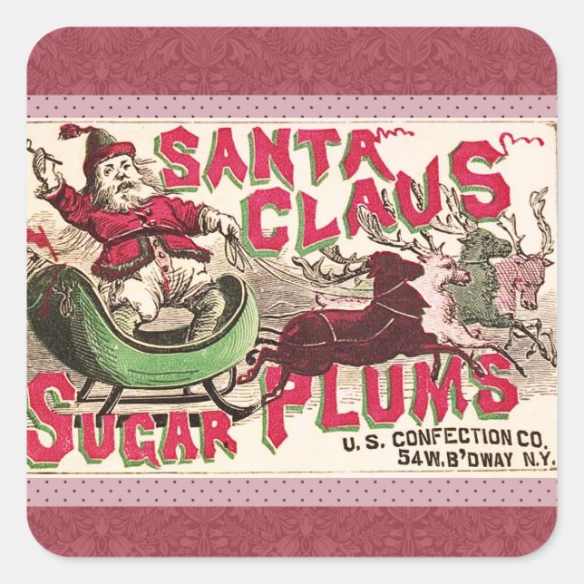 Pegatina Cuadrada Navidades de Santa Claus Sugar Plum (Anverso)