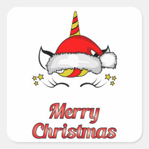 Pegatina Cuadrada Navidades de Santa Claus Unicorn se burlan de la i