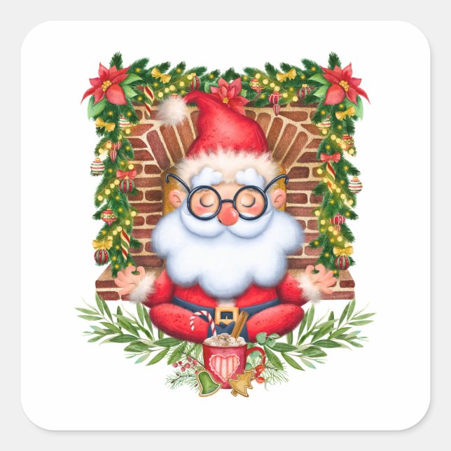 Pegatina Cuadrada Navidades de Santa Namaste Yoga Pose (Anverso)