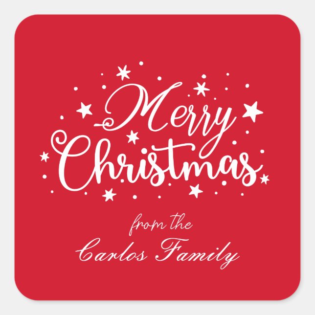 Pegatina Cuadrada Navidades de script simples (Anverso)