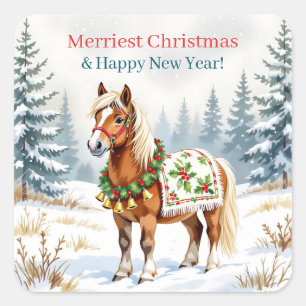Pegatina Cuadrada Navidades de Shetland Pony