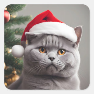 Pegatina Cuadrada Navidades de Shorthair del Reino Unido