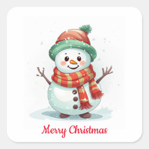 Pegatina Cuadrada Navidades de snowman