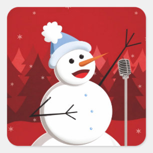 Pegatina Cuadrada Navidades de Snowman, cantantes felices