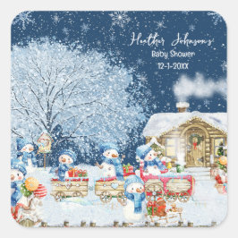 Pegatina Cuadrada Navidades de Snowmen Baby Shower