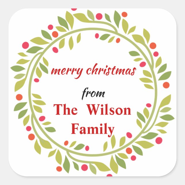 Pegatina Cuadrada Navidades de Sprigs Wreath (Anverso)