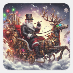 Pegatina Cuadrada Navidades de steampunk de Santa/Reindeer/invierno