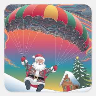 Pegatina Cuadrada Navidades de submarinismo Adventurous santa
