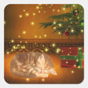 Pegatina Cuadrada Navidades de Tabby Kitty