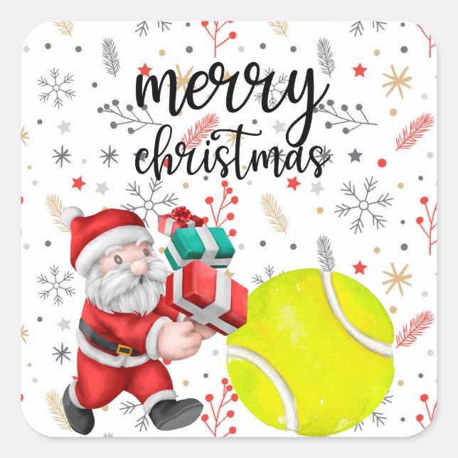 Pegatina Cuadrada Navidades de tenis con pelota de tenis Santa Claus (Anverso)