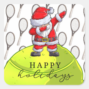 Pegatina Cuadrada Navidades de tenis con pelota y raqueta con Santa