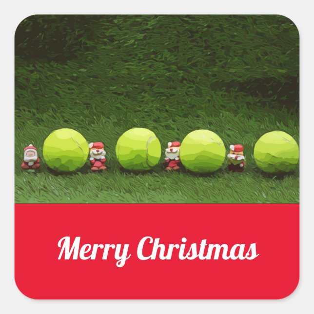 Pegatina Cuadrada Navidades de tenis con Santa Claus (Anverso)