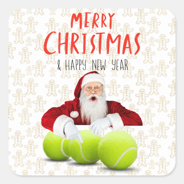 Pegatina Cuadrada Navidades de tenis con Santa Claus (Anverso)