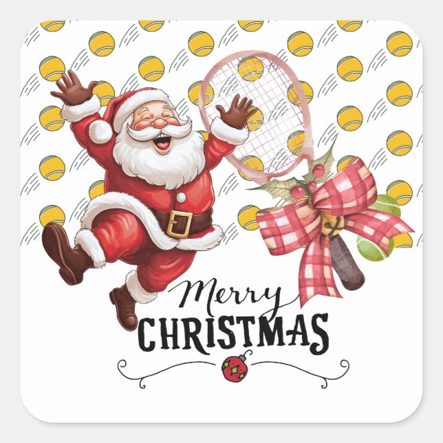 Pegatina Cuadrada Navidades de tenis con Santa Claus en bolas (Anverso)