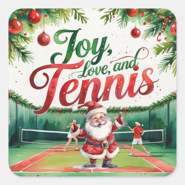 Pegatina Cuadrada Navidades de tenis con Santa Claus en la corte (Anverso)