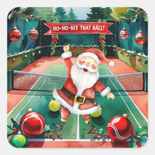 Pegatina Cuadrada Navidades de tenis con Santa Claus en la corte