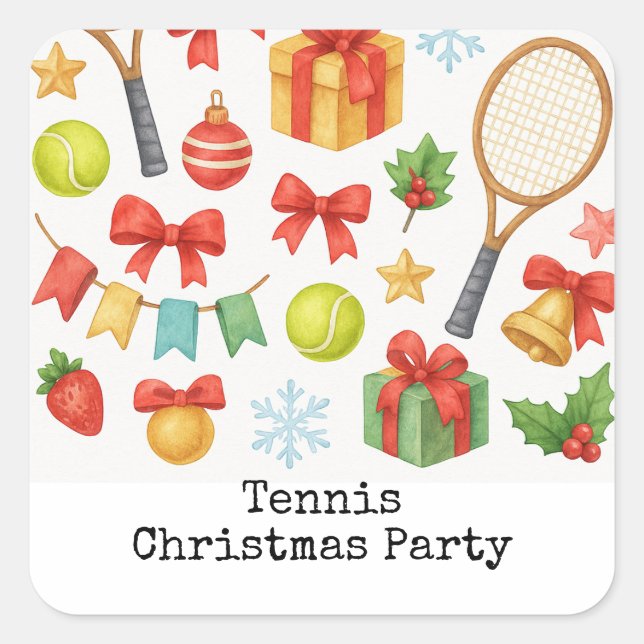 Pegatina Cuadrada Navidades de tenis con temas de regalos (Anverso)