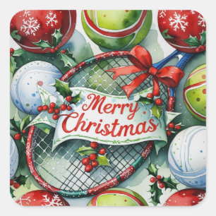 Pegatina Cuadrada Navidades de tenis temáticos para jugadores