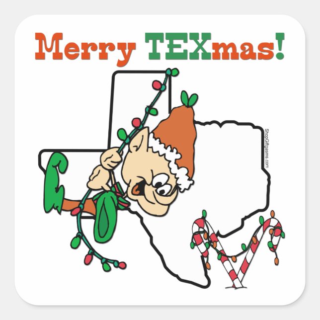 Pegatina Cuadrada Navidades de Texas (Anverso)