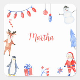 Pegatina Cuadrada Navidades de tinte y acuarela