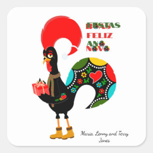Pegatina Cuadrada Navidades de tipografía mínima Saludos portugueses