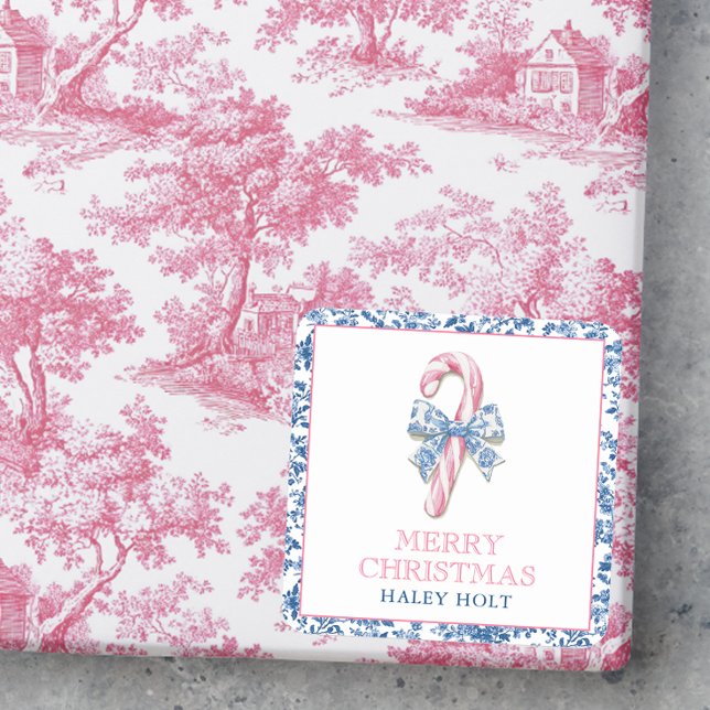 Pegatina Cuadrada Navidades de tocador Blue & Pink Chinoiserie Candy (Subido por el creador)