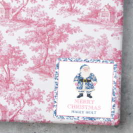 Pegatina Cuadrada Navidades de toile de Chinoiserie azul y rosa Sant