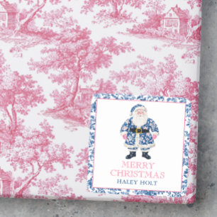 Pegatina Cuadrada Navidades de toile de Chinoiserie azul y rosa Sant