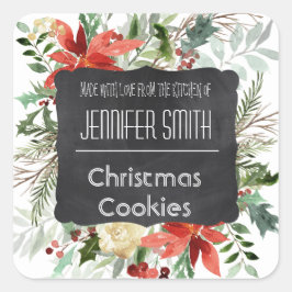 Pegatina Cuadrada Navidades de vacaciones florales en Chalk Bakery C
