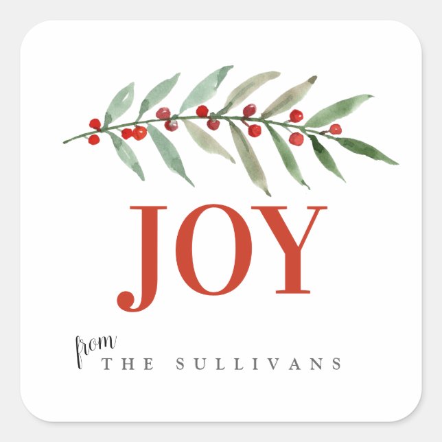 Pegatina Cuadrada Navidades de vacaciones JOY Winter Berry (Anverso)