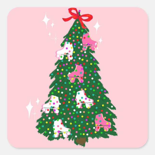 Pegatina Cuadrada Navidades de vacaciones patinando navidades patina (Anverso)