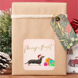 Pegatina Cuadrada Navidades de vacaciones Perro Dachshund Merry Brig