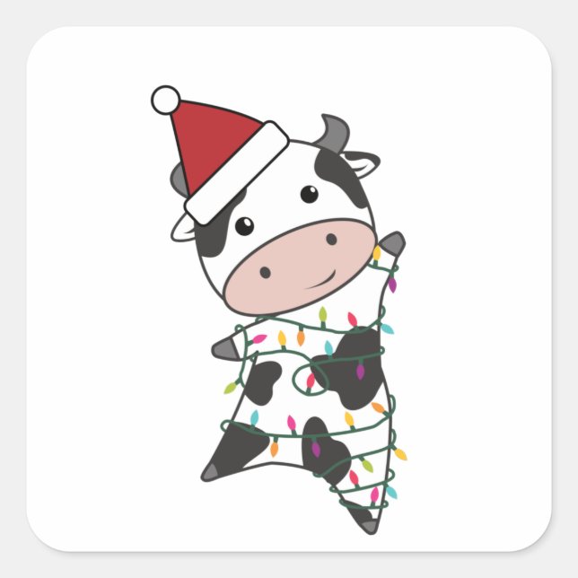 Pegatina Cuadrada Navidades De Vacas Lámparas De Hadas Cutan Animale (Anverso)