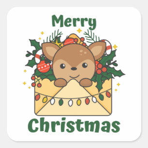 Pegatina Cuadrada Navidades de venado carta animales de invierno cie