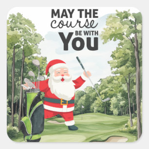 Pegatina Cuadrada Navidades de verano con Santa Claus a la bandera