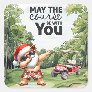 Pegatina Cuadrada Navidades de verano con Santa Claus a la bandera