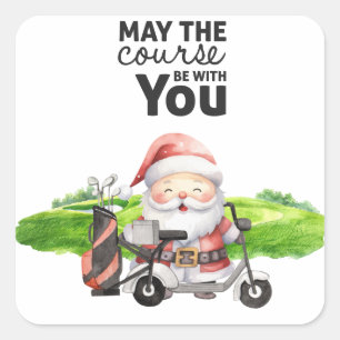 Pegatina Cuadrada Navidades de verano con Santa Claus a la bandera