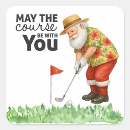 Pegatina Cuadrada Navidades de verano de golf con Santa Claus Golfin