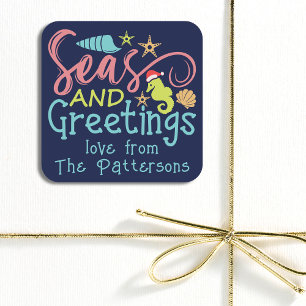 Pegatina Cuadrada Navidades De Verano De Mares Y Saludos